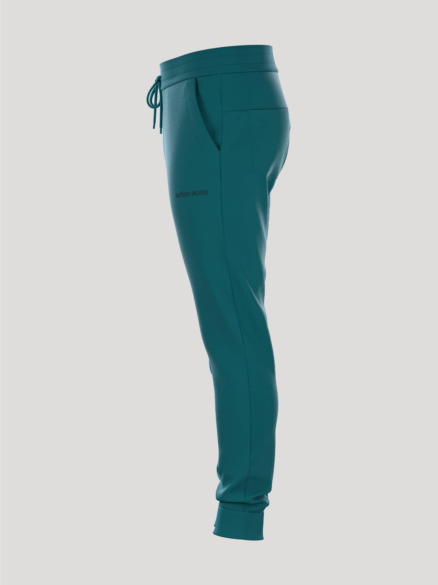 Borg Essential 3 Sweatpants i Shaded Spruce (Blå) til mænd set fra siden med snøre og praktisk sidelomme. - Image 4