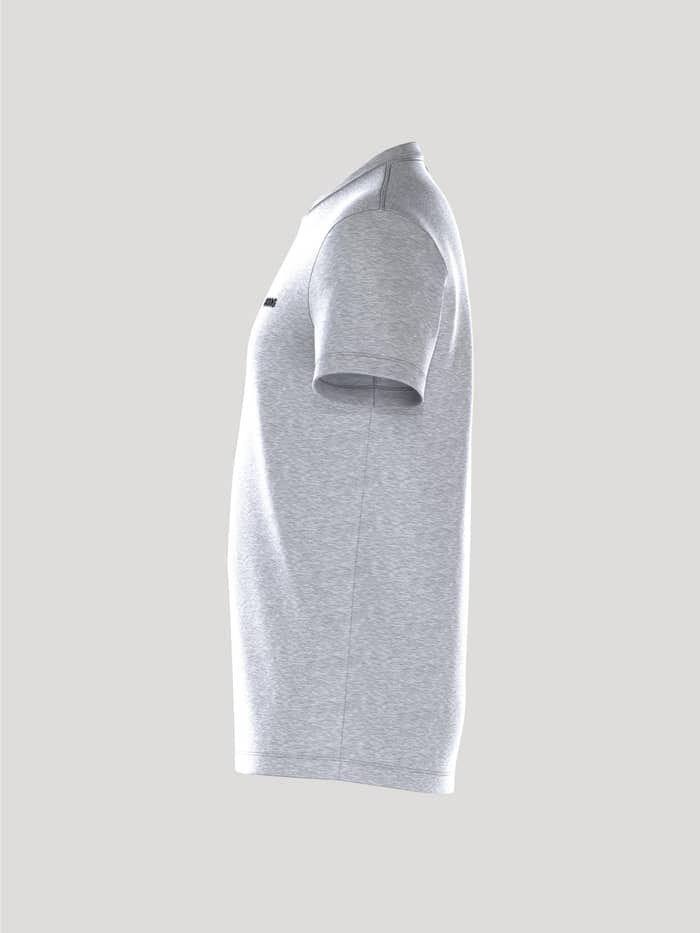 Borg Essential T-Shirt in Light Grey Melange (Grijs), zijaanzicht van zacht katoen met zwart logo voor stijl en functie. - Image 4