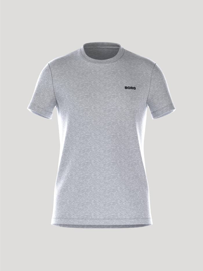 Borg Essential T-Shirt i Light Grey Melange (Grå) set forfra i blød bomuld med et logobroderi på brystet.
