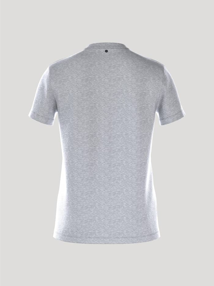 Achteraanzicht van het katoenen Borg Essential T-Shirt in Light Grey Melange (Grijs) met een zwart tennisbal-logo. - Image 2