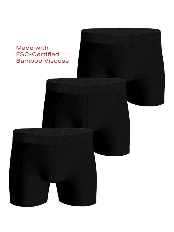 Black Bamboo Cotton Blend Boxers 3-pack boxer briefs crafted from soft bamboo viscose with a black logo waistband.