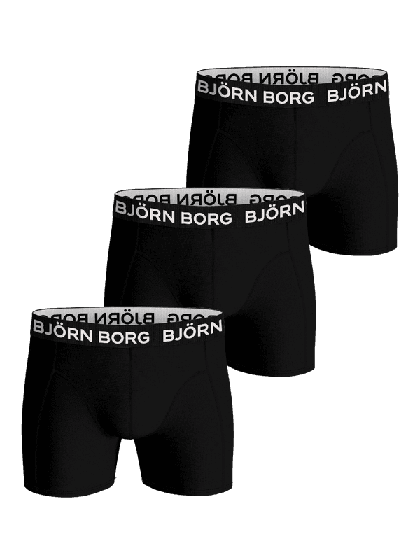 Front view of the black Bamboo Cotton Blend Boxers 3-pack, featuring soft microfiber logo elastic waistbands.