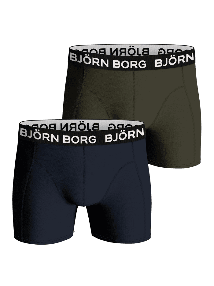 Bamboo Cotton Blend Boxers 2-pack in Green and Navy Blue featuring soft boxer briefs with white logos on black waistbands.