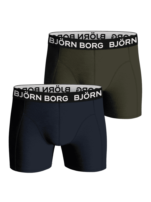 Bamboo Cotton Blend Boxers 2-pack i grøn og navy med hvidt logo på sorte elastiklinninger. - Image 1