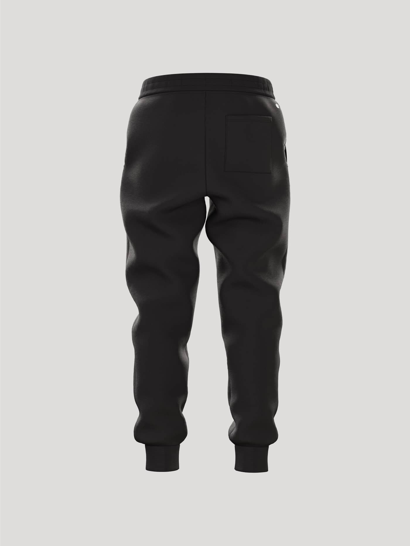 Rückansicht der Borg Essential 3 Sweatpants für Kinder in Black Beauty (Schwarz) mit Gesäßtasche und Rippbündchen. - Image 3