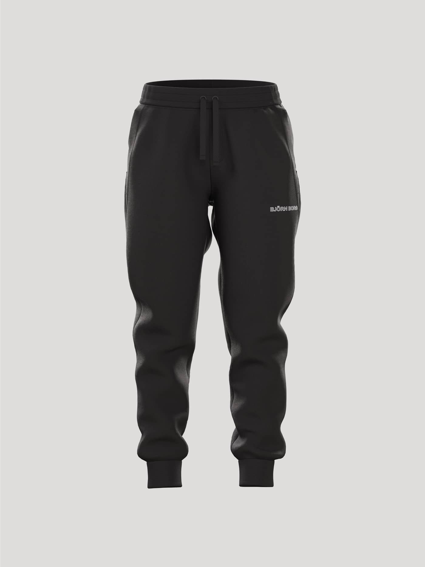 Front view of kids' Björn Borg Essential 3 Sweatpants in Black Beauty (Black) featuring soft fleece and a white logo. - Image 1
