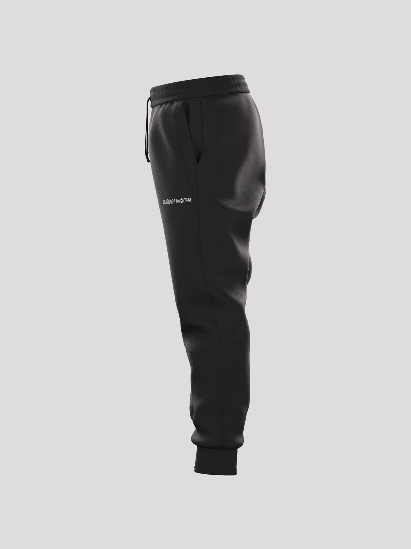 Seitenansicht der Borg Essential 3 Sweatpants für Kids in Black Beauty (Schwarz) mit weißem Logo und gerippten Bündchen. - Image 4