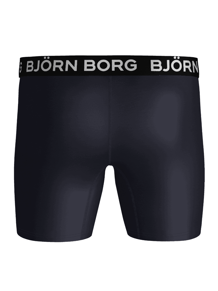 Back view of the Navy Sports Microfiber Boxers, training boxer briefs with a white logo on a black microfiber waistband. - Image 2