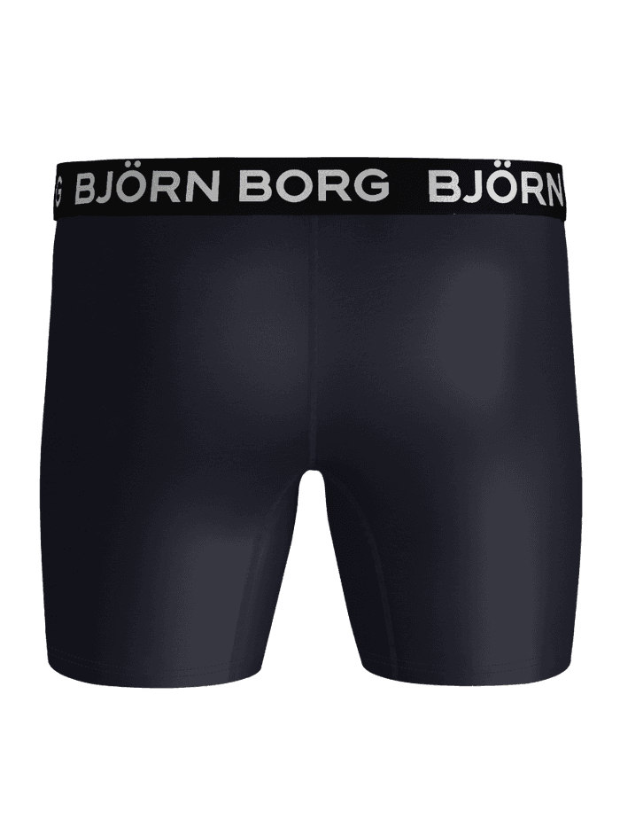 Sports Microfiber Boxers i Marineblå set bagfra til træning med hvidt logo på en sort mikrofiber-linning. - Image 2