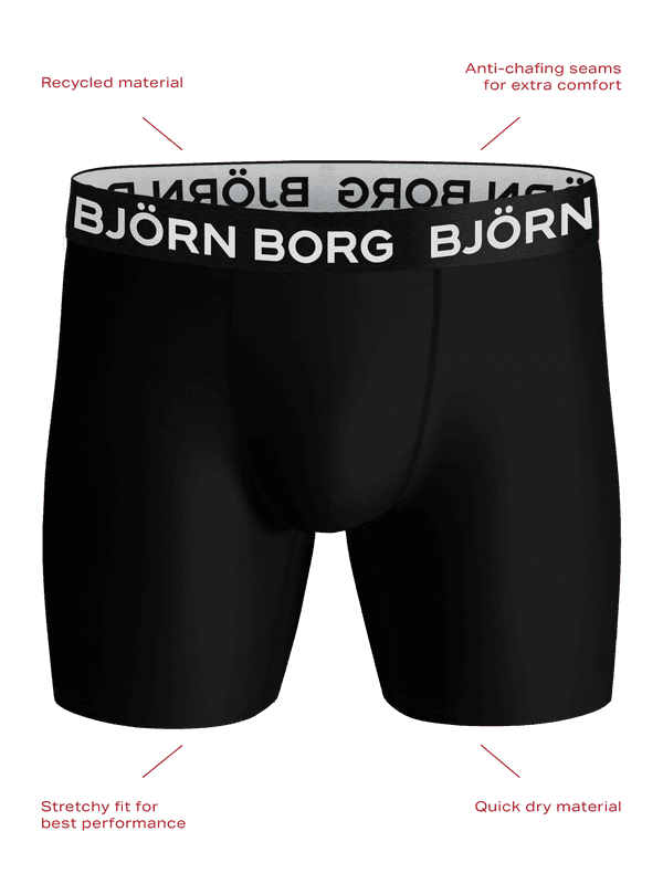 Vue de face des Sports Microfiber Boxers noirs en microfibre pour l'entraînement avec logo blanc.