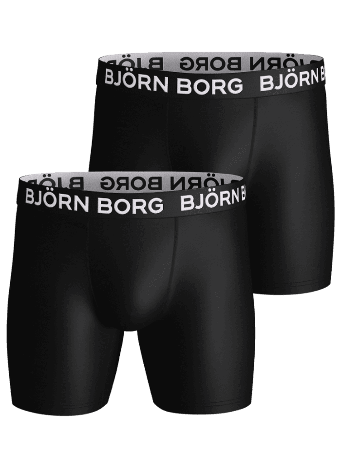 Sports Microfiber Boxers 2-pack i Black til træning set forfra med hvidt logo på den elastiske linning. - Image 3