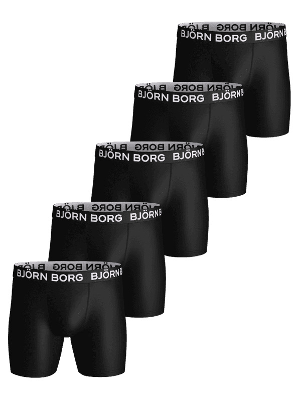 Sports Microfiber Boxers 5-pack noirs en microfibre pour l'entraînement avec ceinture à logo blanc.