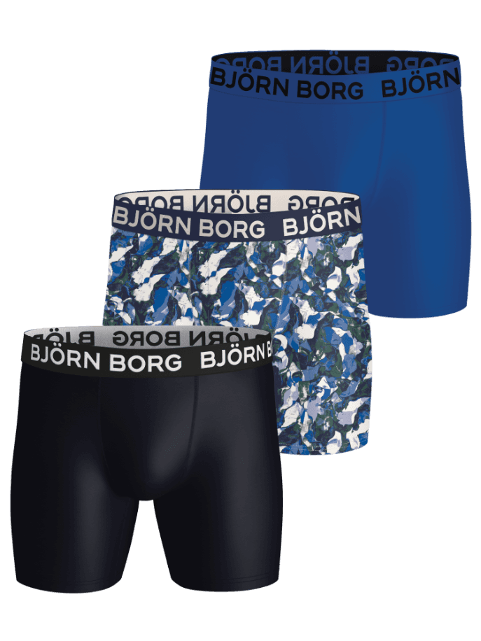 Sports Microfiber Boxers 3-pack in Blau, Navy und Print: Boxer Briefs aus Mikrofaser für das Training mit Logo-Bund. - Image 1