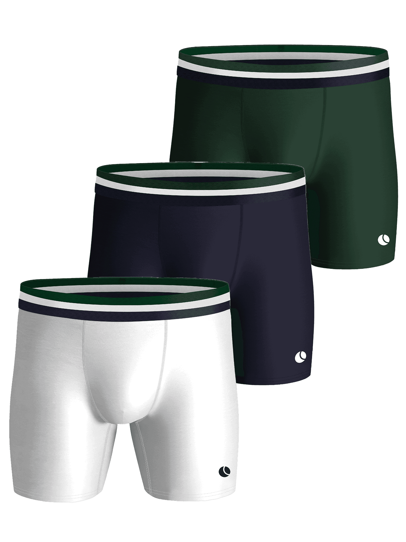 Sports Microfiber Boxers 3-pack i grönt, blått och vitt för herr med en vit logotyp optimerad för högpresterande träning. - Image 1