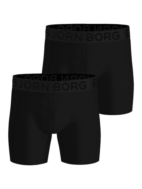 Front view of the black Björn Borg Sports Lightweight Boxers 2-pack, microfiber training boxer briefs with a secure fit.