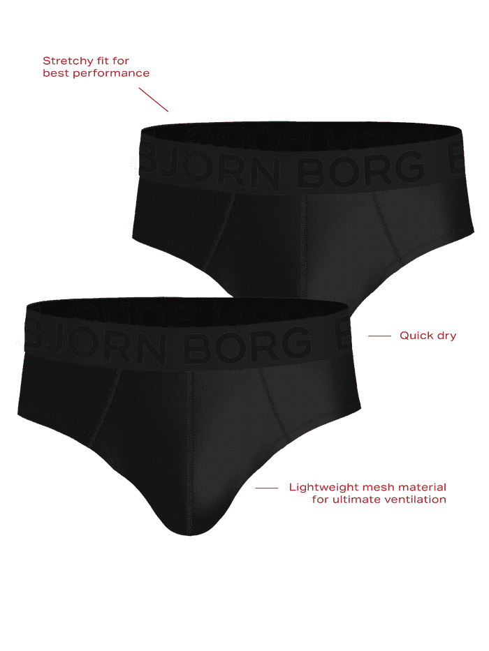 Black Björn Borg Sports Mesh Briefs 2-pack in breathable mesh material for high-performance training.