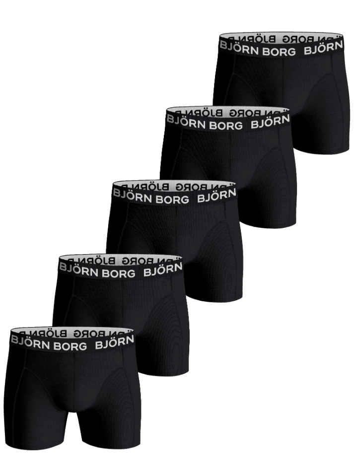 Vorderansicht der schwarzen Cotton Stretch Boxers 5-pack für Kinder, weiche Boxer-Briefs mit weißem Logo-Bund. - Image 1