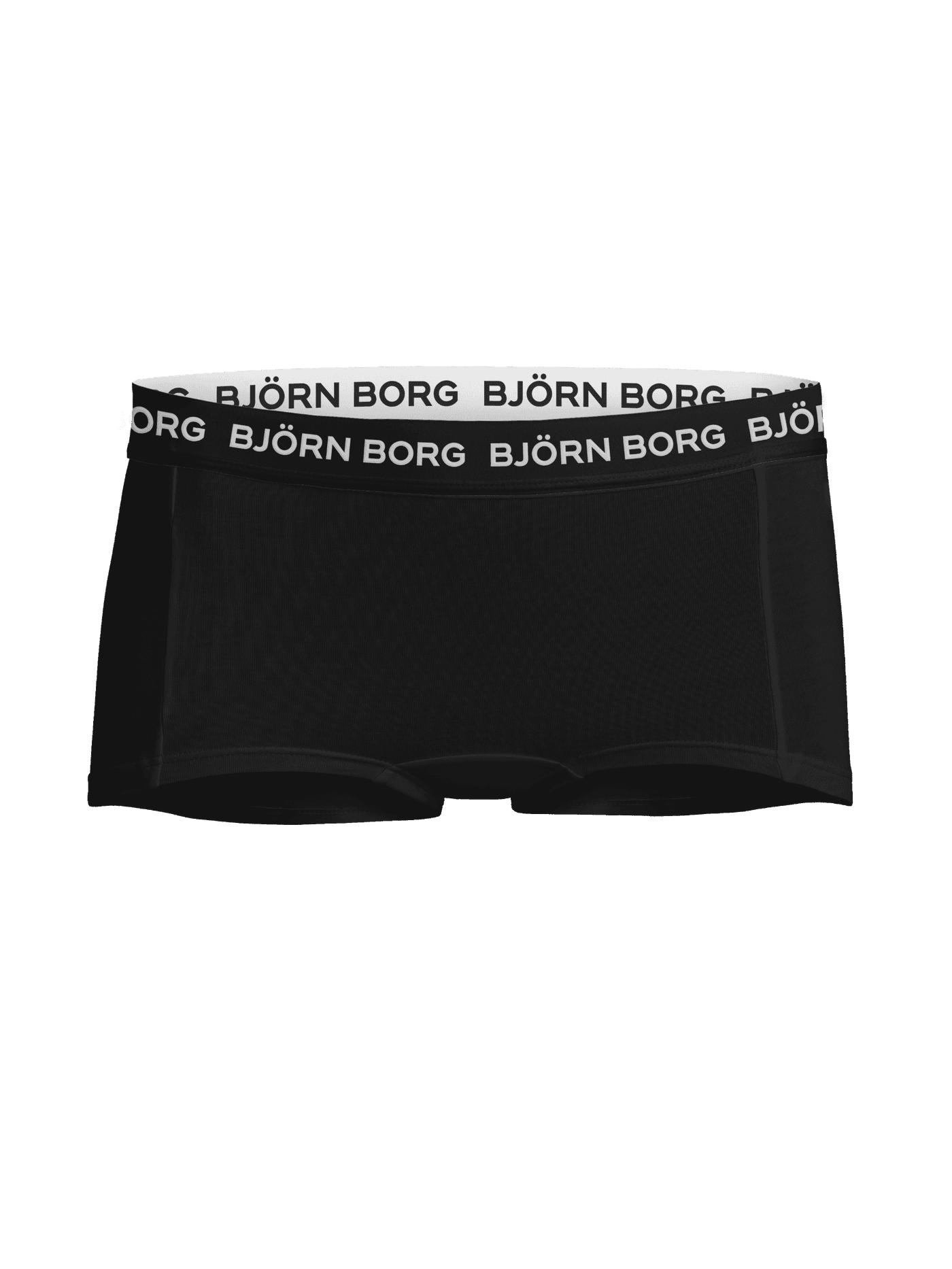 Front view of the black Cotton Stretch Boxer Shorts 5-pack for kids featuring a white logo waistband. - Image 3