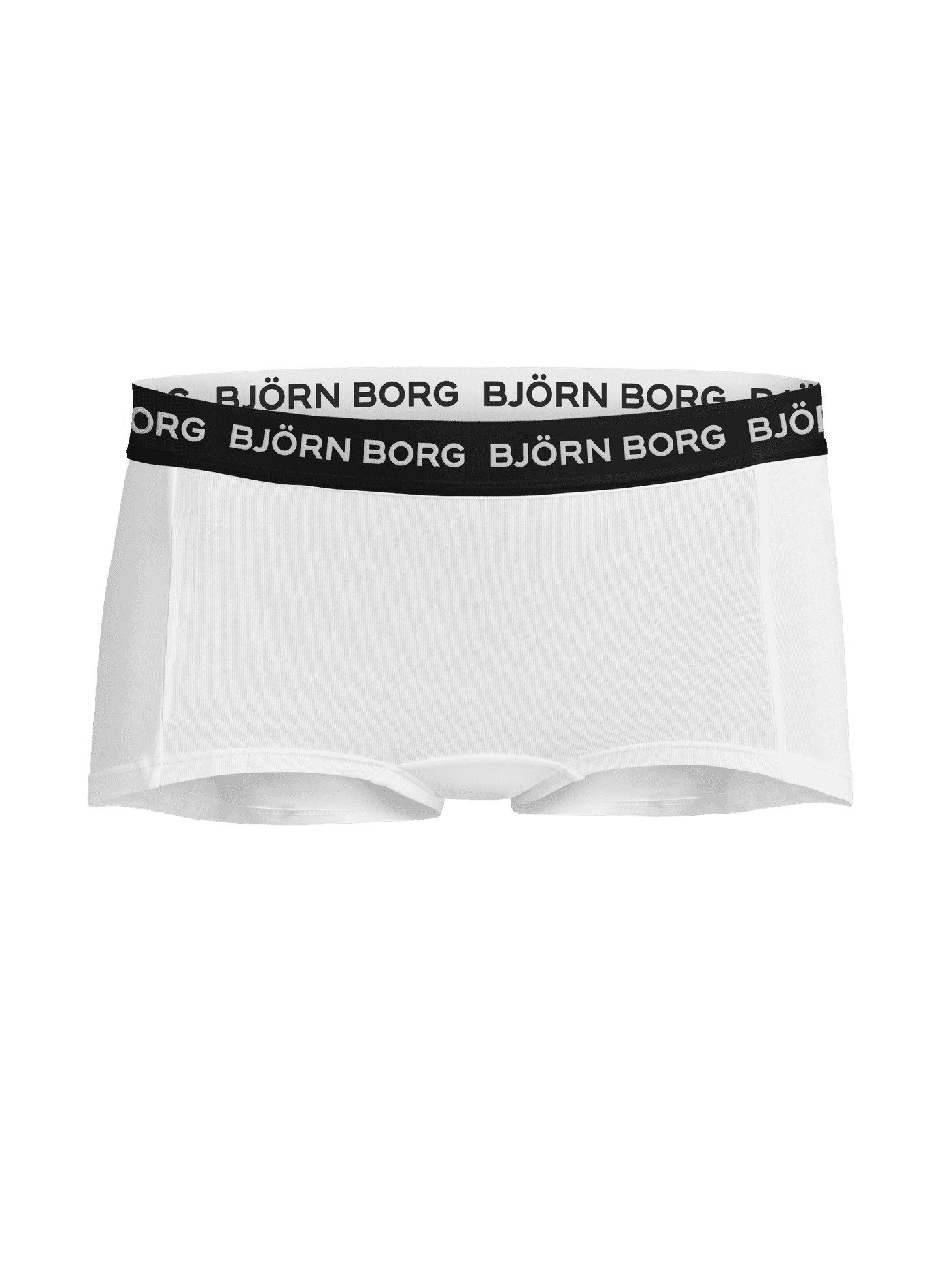 Front view of the white Cotton Stretch Boxer Shorts 5-pack for kids with a black logo elastic waistband. - Image 4