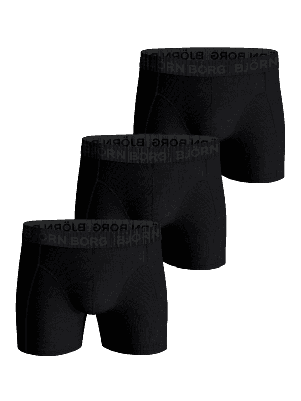Cotton Stretch Boxers 3-pack i svart med tre par kalsonger i mjuk bomullsstretch och elastisk linning med grå logotyp.