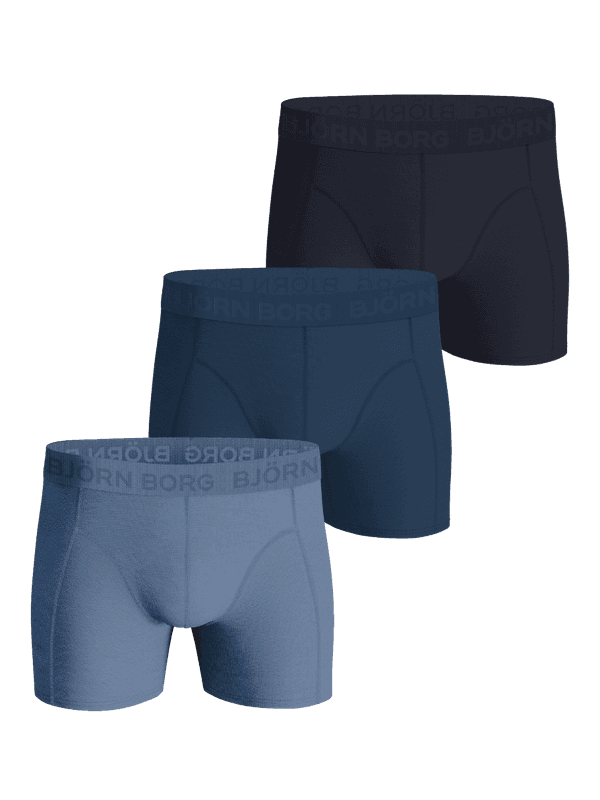 Cotton Stretch Boxers 3-pack i blått i mjuk bomullsstretch med blå logotyp på den elastiska linningen.