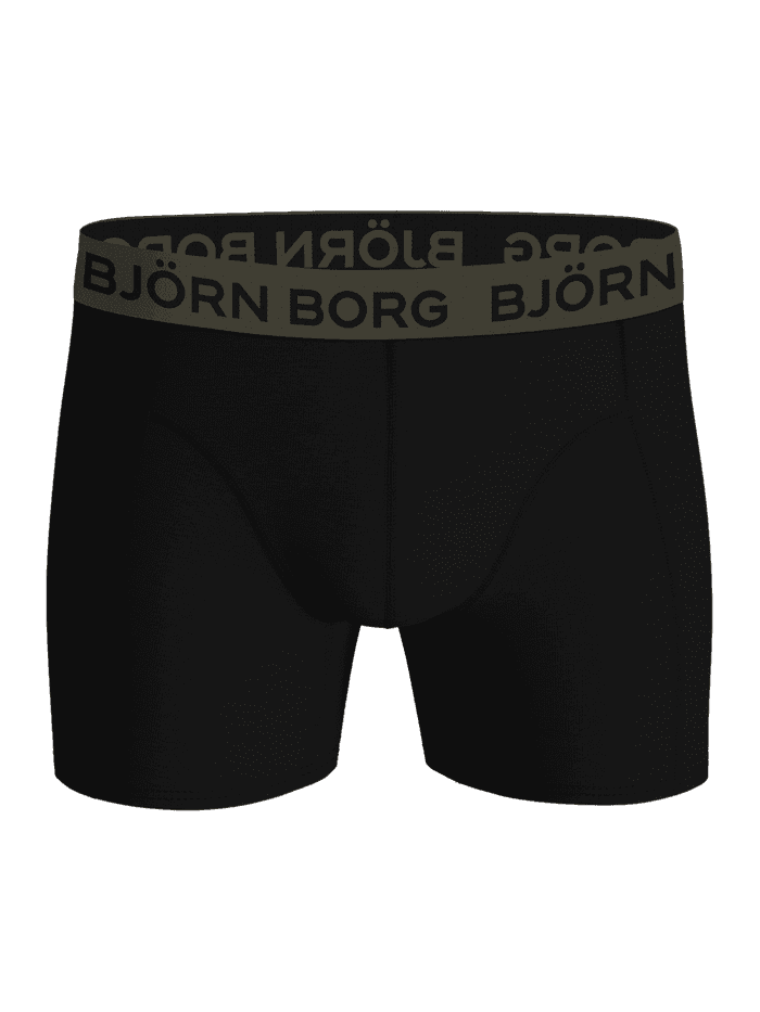 Front view of the Cotton Stretch Boxers 3-pack in black featuring a green logo elastic waistband. - Image 4