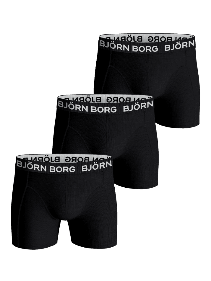 Cotton Stretch Boxers 3-pack in black featuring a white Björn Borg logo on the supportive microfibre waistband. - Image 2