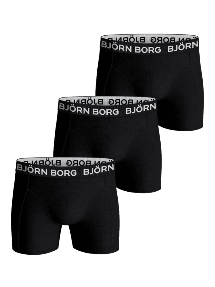 Cotton Stretch Boxers 3-pack i sort med et hvidt Björn Borg logo på den støttende mikrofiberlinning. - Image 2