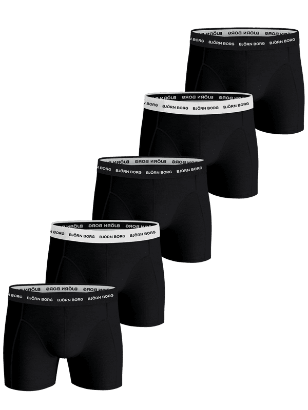 Cotton Stretch Boxers 5-pack i svart med mjuk bomullsstretch för herrar och vita logotyper i midjan.