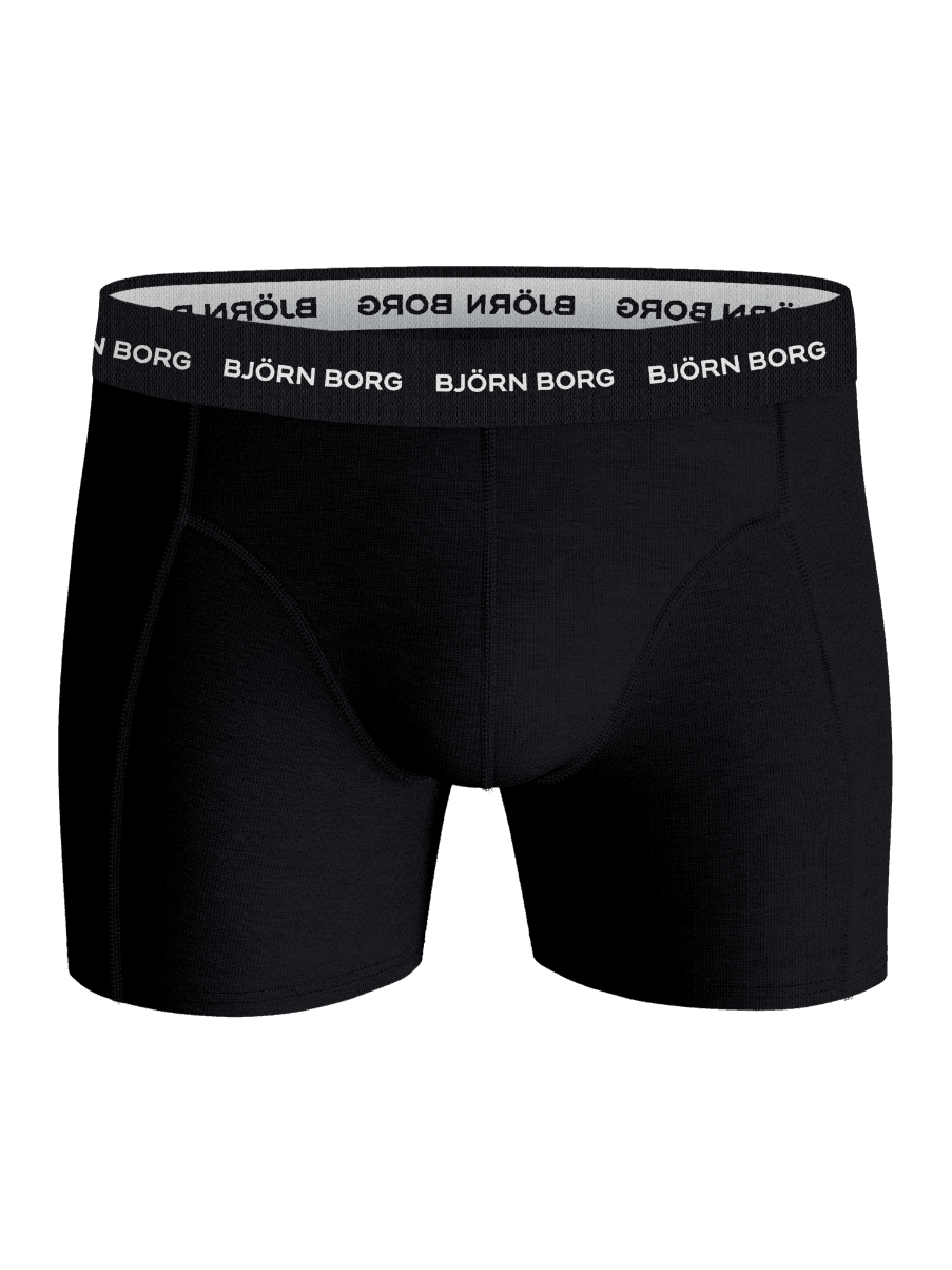 Black Björn Borg Cotton Stretch Boxers 5-pack for men featuring a white logo on the soft microfiber waistband. - Image 2
