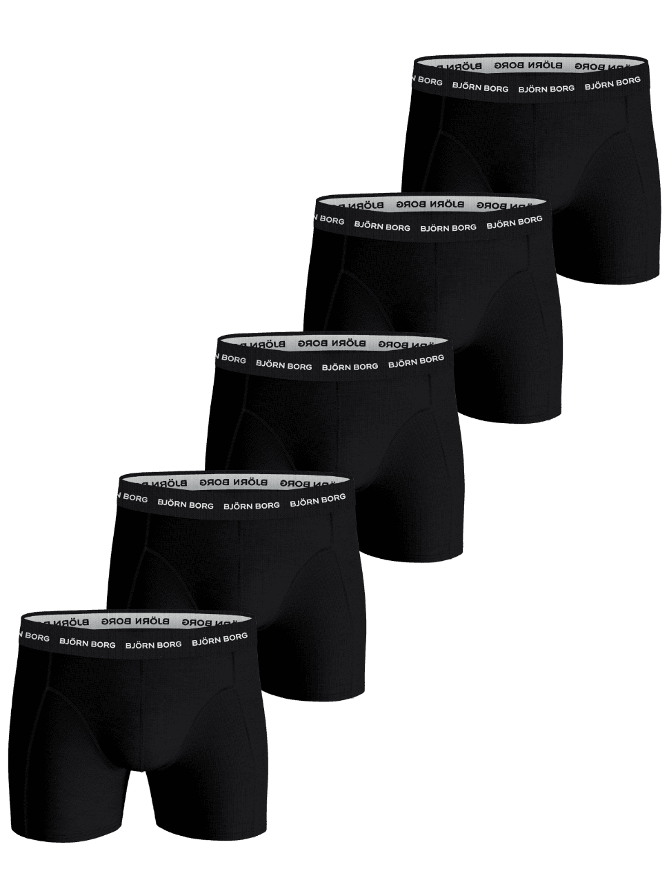 Cotton Stretch Boxers 5-pack mit fünf schwarzen Boxer Briefs für Herren und weißem Björn Borg Logo am Mikrofaserbund. - Image 1