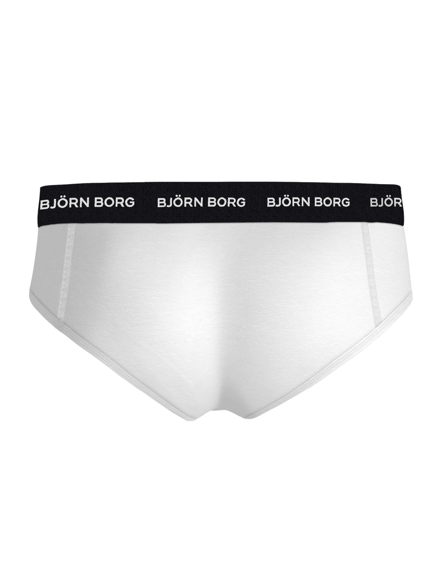 Rückansicht der Cotton Stretch Briefs 3-pack für Herren in Weiß mit schwarzem Bund und weißem Logo. - Image 4
