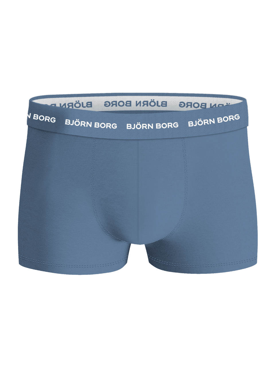 Front view of the blue Cotton Stretch Trunks 3-pack for men, featuring soft cotton stretch and a white logo on the waistband. - Image 4
