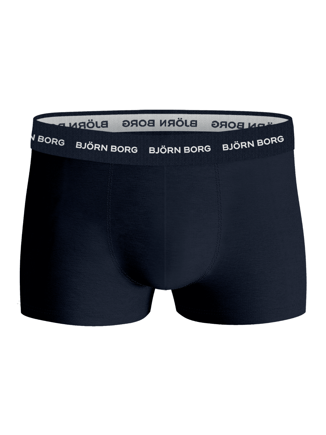 Front view of the navy blue Cotton Stretch Trunks 3-pack featuring a soft logo elastic waistband. - Image 4