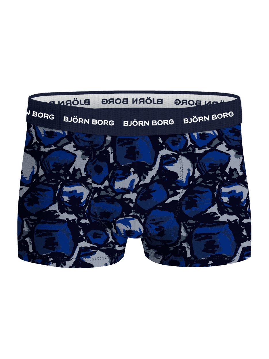 Front view of the Cotton Stretch Trunks 3-pack in Blue (Blue) with a stylish abstract print and soft logo waistband. - Image 3