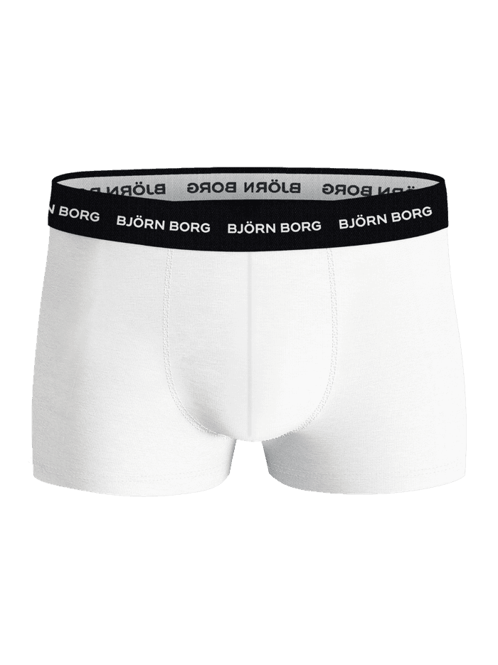 Witte Björn Borg Cotton Stretch Trunks 3-pack voor heren met zwarte tailleband, witte logo's en functionele pasvorm. - Image 5