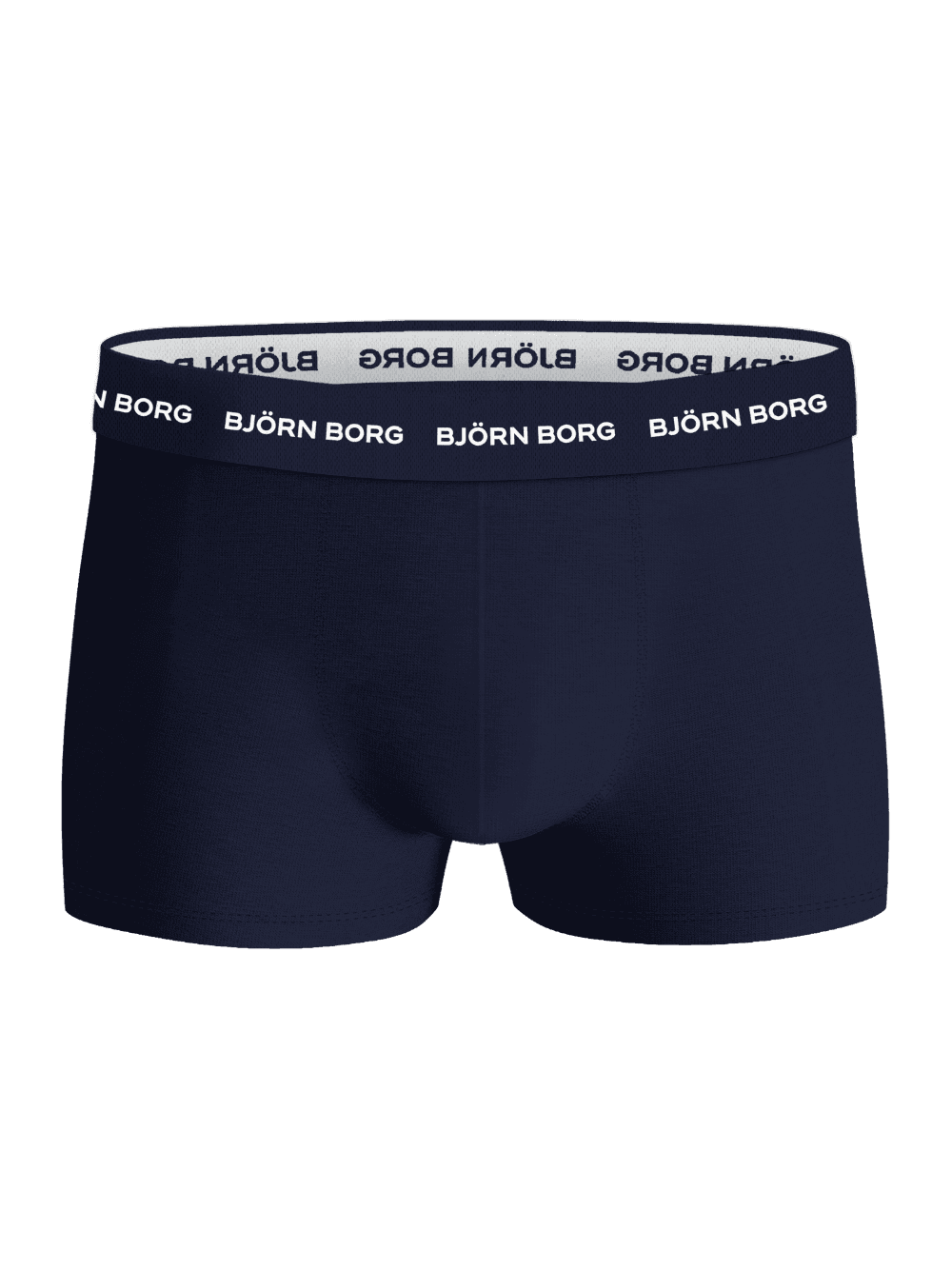 Front view of the blue Björn Borg Cotton Stretch Trunks 3-pack featuring a soft logo elastic waistband. - Image 2