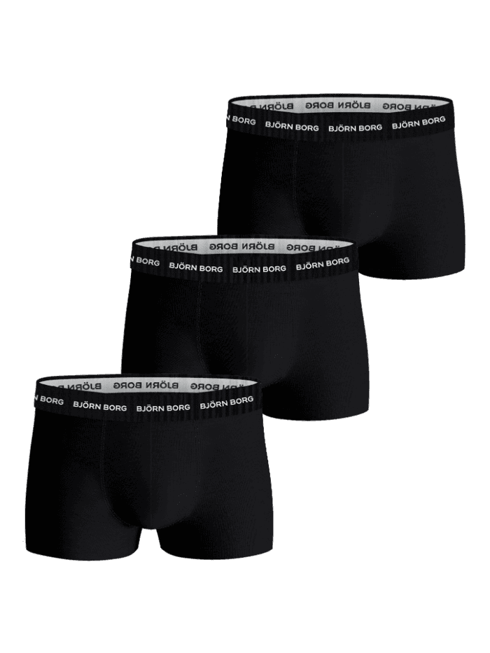 Svarta Cotton Stretch Trunks 3-pack för män med vit logotyp på den funktionella linningen i mikrofiber.