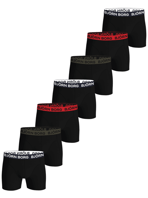 Cotton Stretch Boxers 7-pack i Svart (Multi) med sju par kalsonger i bomullsstretch och vit logotyp på midjeresåren.