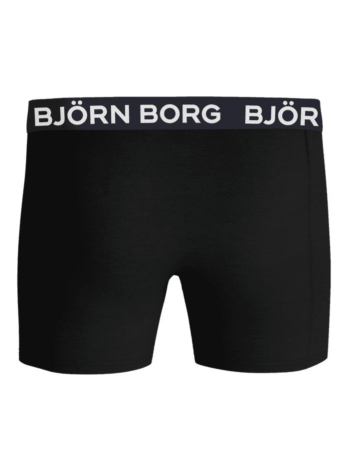 Front view of the black Cotton Stretch Boxers 7-pack, featuring soft cotton boxer briefs with a white logo waistband. - Image 3