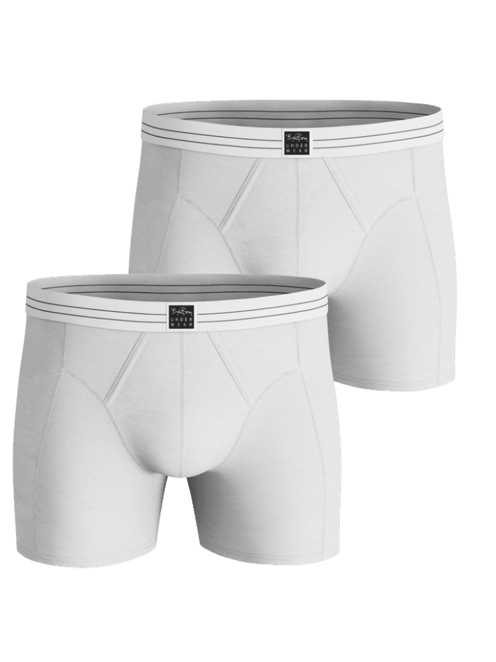 Viscose Cotton Blend Boxers 2-pack i hvid til mænd set forfra med sort logomærke og stribet talje i blød kvalitet. - Image 2
