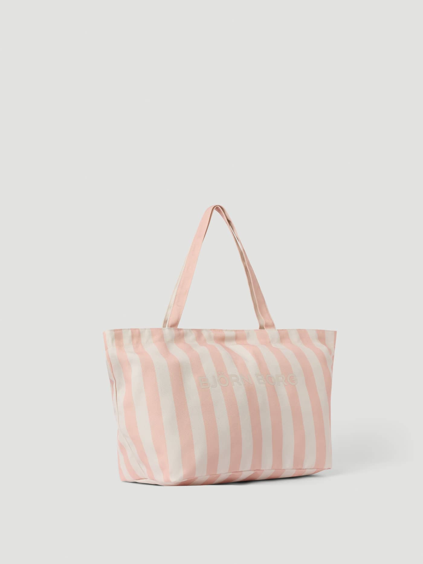 Borg Beach Tote M - 27L in Rose Cloud (Pink) featuring a classic stripe pattern and tonal logo. - Image 4