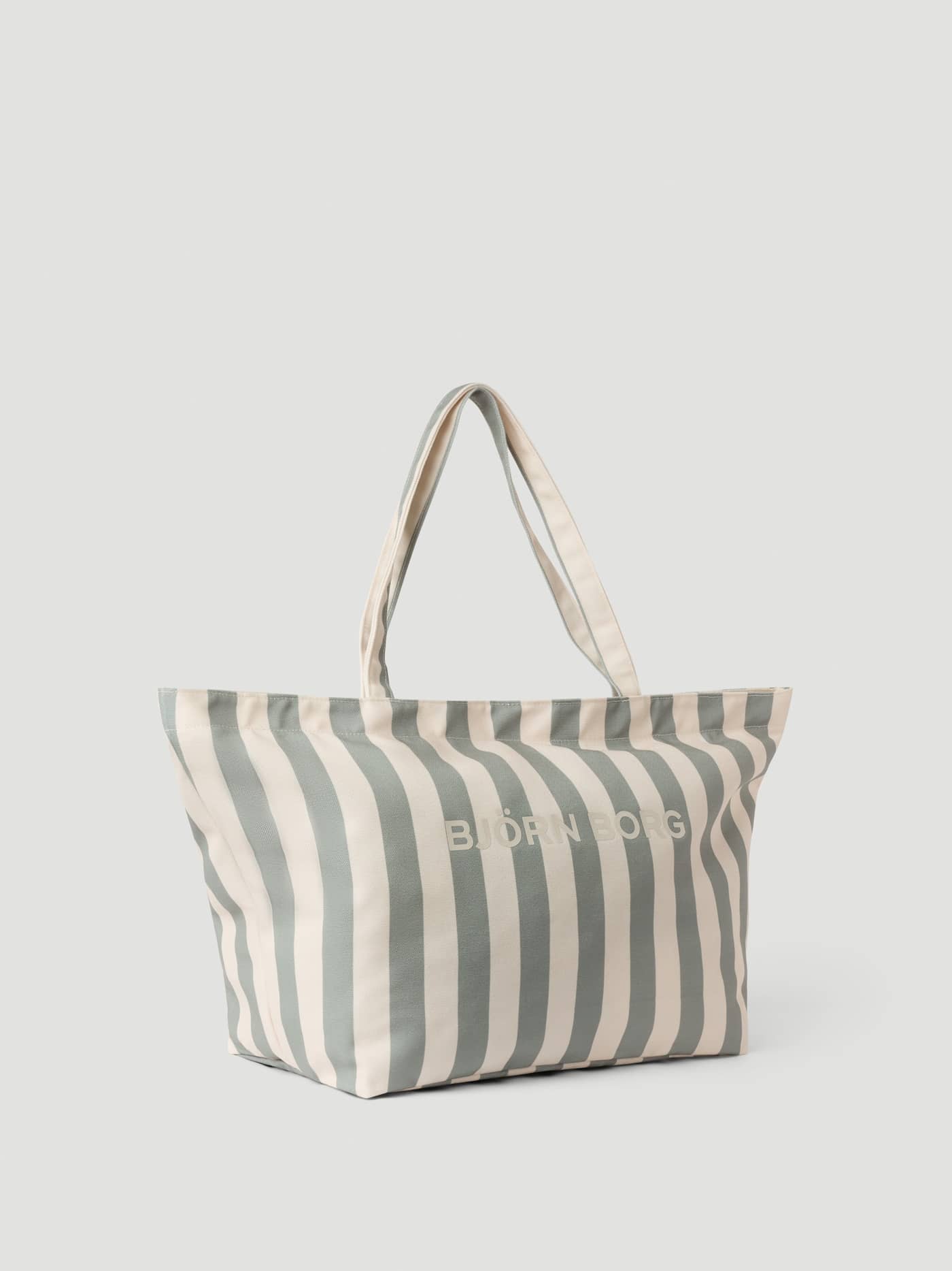 Borg Beach Tote M - 27L in Slate Gray (Groen) met een streeppatroon en een bijpassend grijs logo voor stijl en functie. - Image 3