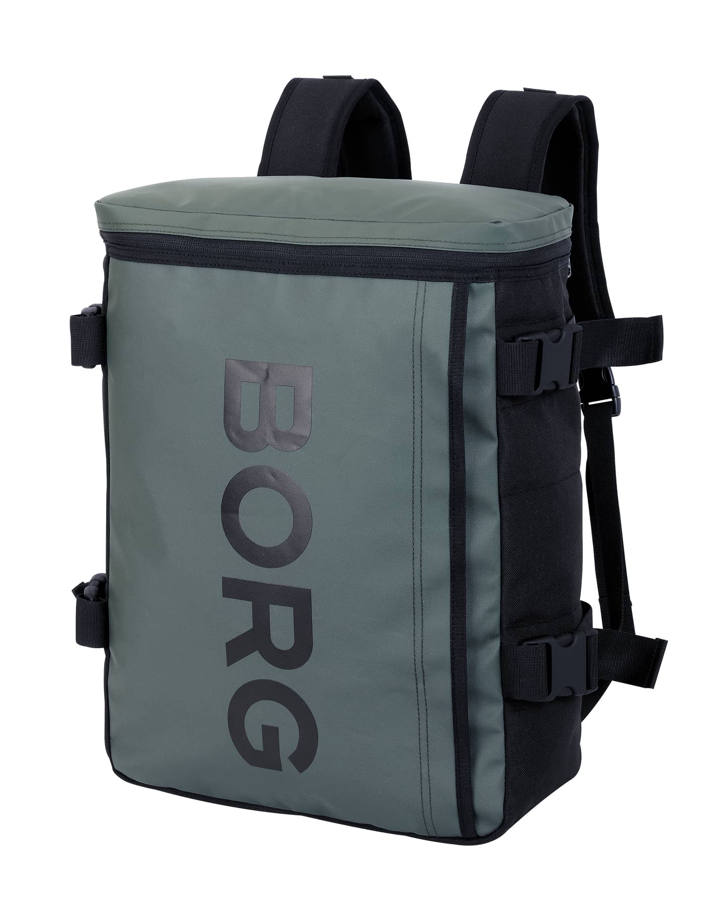 Travel Backpack M - 22L in Mountain View (Green) featuring a black BORG logo and durable, TPE-coated construction. - Image 2
