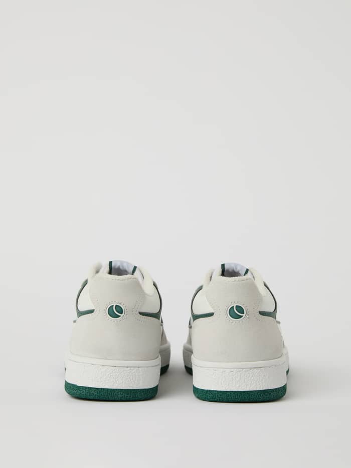 Back view of the white Men’s Sneakers T3100 featuring a green tennis logo and durable leather construction. - Image 3