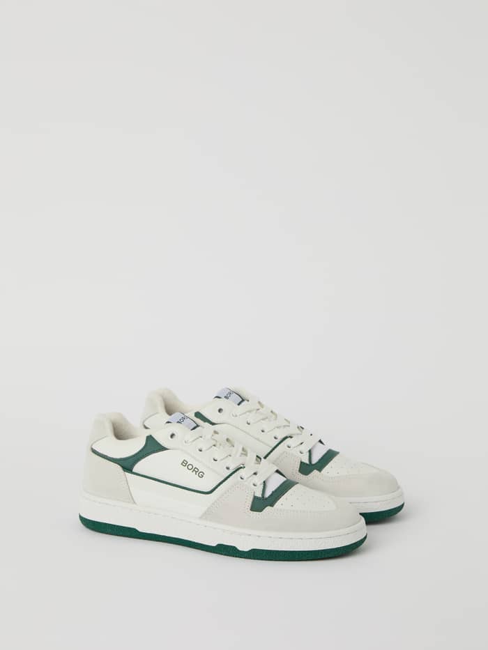 Men’s Sneakers T3100 in white with green accents, featuring a breathable leather upper for a classic tennis look. - Image 2