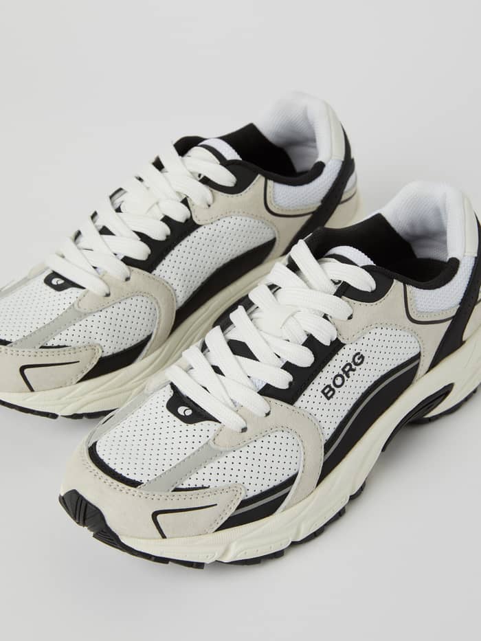 Women's Alley Sneakers i White / Black (Hvid) med perforerede læderpaneler, sort BORG-logo og støddæmpning til løb. - Image 4