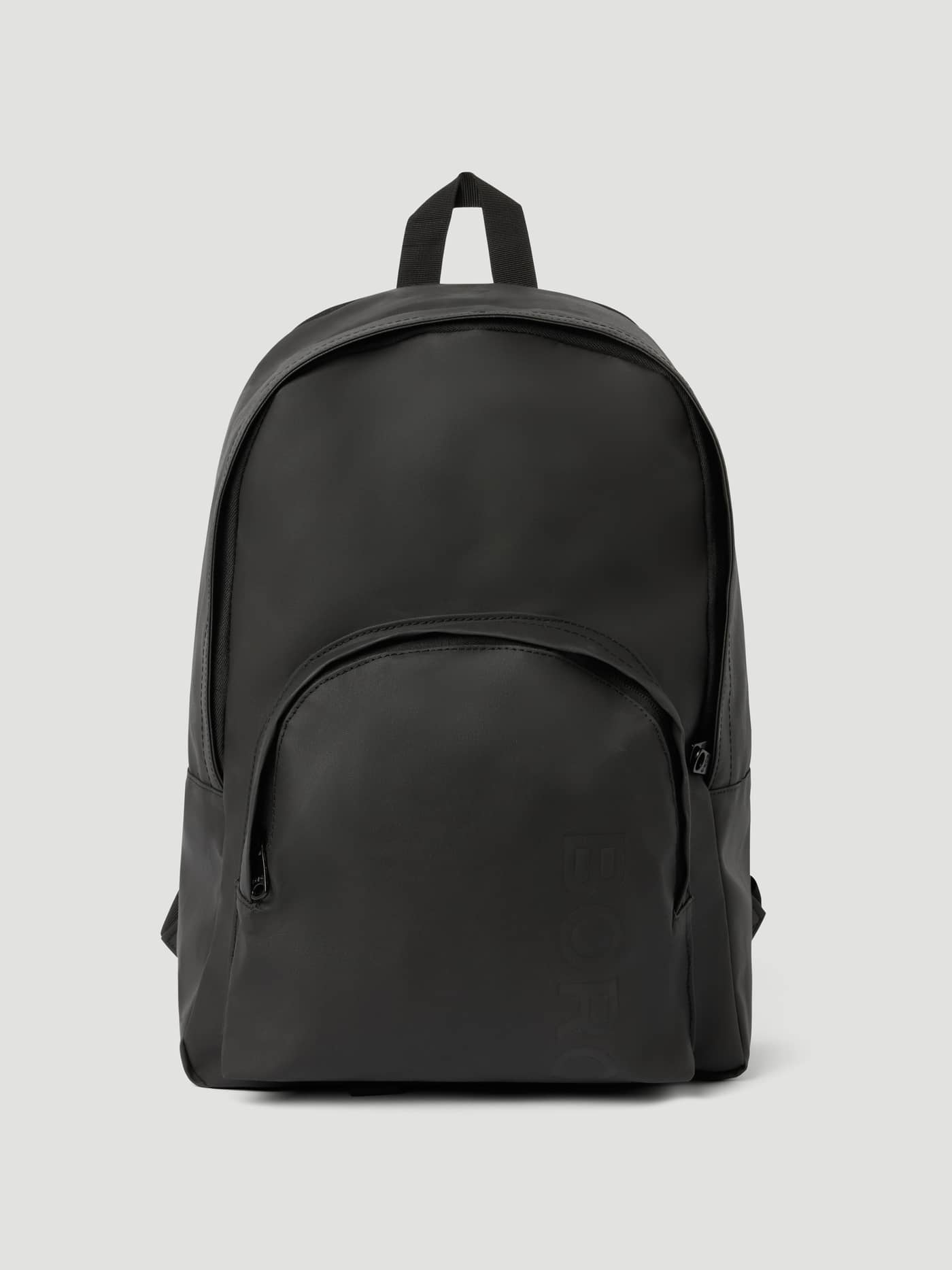 Front view of the Core Coated Iconic Backpack 26L in Black Beauty (Black) with weatherproof TPE coating and a tonal logo. - Image 1