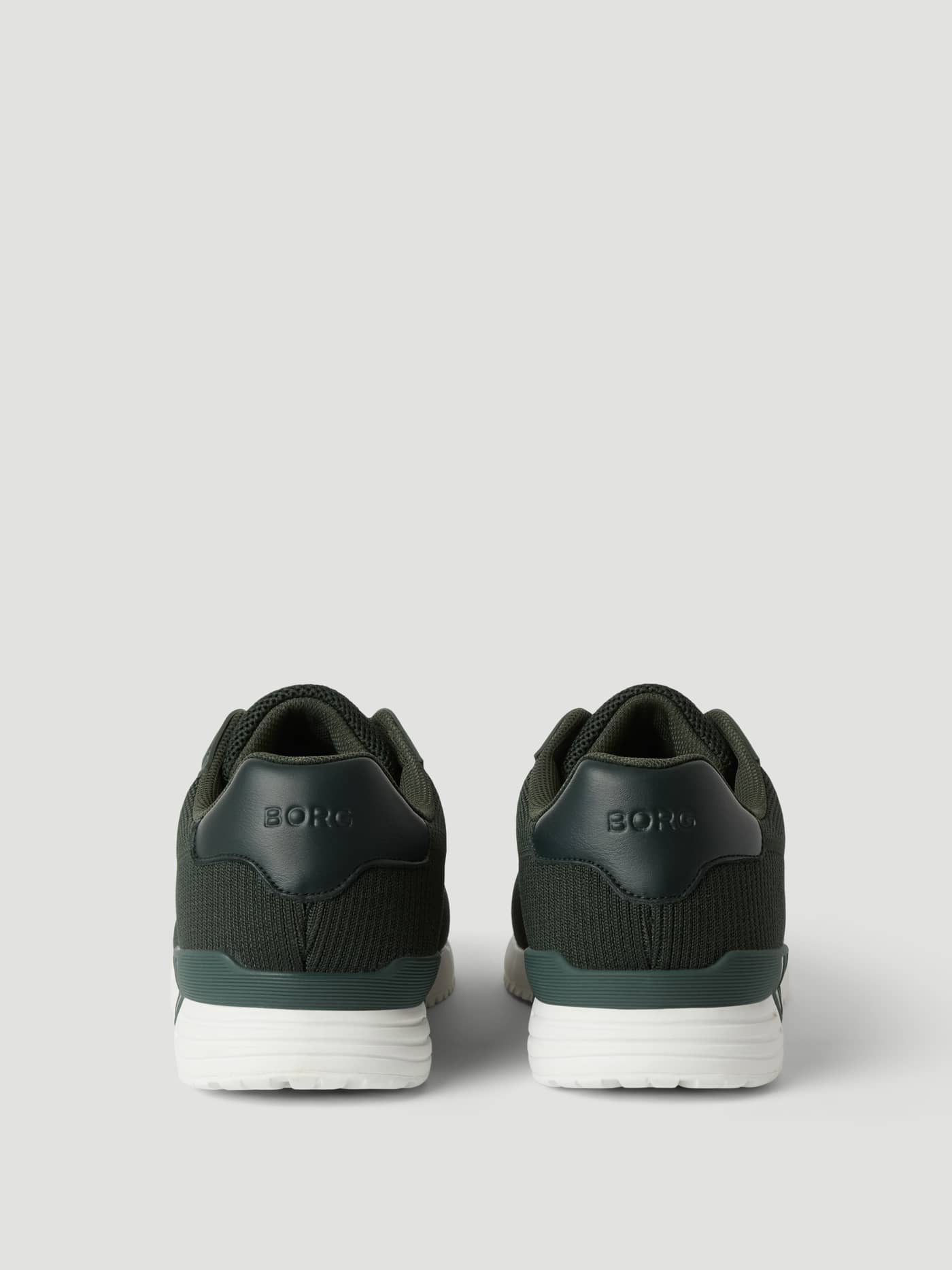 Vue arrière des Men’s sneakers R140 Knit en Olive (Vert) avec tige tricotée et logo BORG vert pour le running. - Image 3