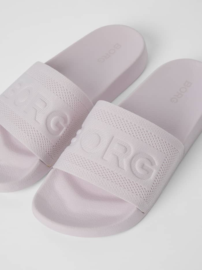 Paarse Women's Knox Slides met een zacht gebreid bovenwerk, een paars geëmbosseerd Borg-logo en een comfortabele pasvorm. - Image 2